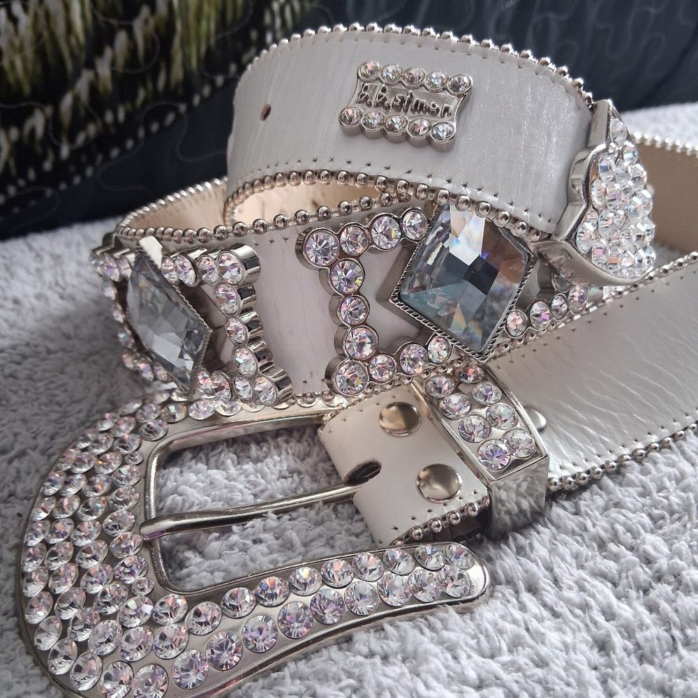 B.B. Simon White and Silver Rhinestone Belt